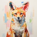 Colorful Pixelated Realism: Playful Red Fox Painting