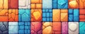 Colorful pixelated tiles for digital game design with sharp lines and vibrant colors