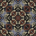 Colorful pixeled mosaic seamless pattern. Vector digital background. Geometric halftone backdrop. Tribal ethnic style squares