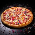 Colorful Pizza With Confetti Toppings - Vibrant And Playful Stock Photo
