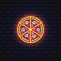 Colorful pizza neon icon in vintage style on light background. Vector illustration