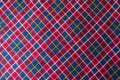 Colorful plaid fabric in red, blue and white