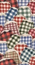 Colorful Plaid Heart Pillows Stacked Together Royalty Free Stock Photo