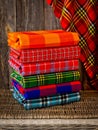 Colorful plaids of the Masai tribe. African blankets from Kenya and Tanzania. Royalty Free Stock Photo