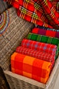 Colorful plaids of the Masai tribe. African blankets from Kenya and Tanzania. Royalty Free Stock Photo