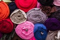 Colorful Plain Cotton Fabric Rolls on a Fabric Shop Shelf Royalty Free Stock Photo