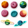 Colorful planet stickers isolated on white.