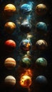 Colorful planets in galactic alignment Royalty Free Stock Photo
