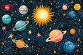 Colorful Planets Stars Sun Solar System Space Universe Artwork Illustration Royalty Free Stock Photo