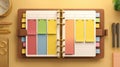 Colorful Planner Spread Showcasing Organized Sticky Notes and Blank Pages for Effective Time Management and Task Royalty Free Stock Photo