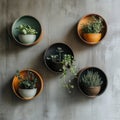 Modern Wall Planters with Green Plants on Concrete Wall - Home Decor Royalty Free Stock Photo