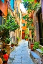 Colorful old street in the Cinque Terre village of Vernazza, Italy Royalty Free Stock Photo