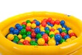 Colorful plastic balls in inflatable swimming pool, playground Royalty Free Stock Photo