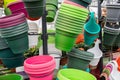 Colorful plastic baskets for plant or flowers Royalty Free Stock Photo