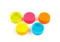 Colorful Plastic bottle caps on white background. selective focus Royalty Free Stock Photo