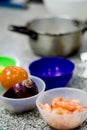 Colorful plastic bowls at the kitchen Royalty Free Stock Photo