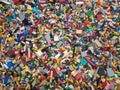 Colorful plastic building blocks and rocks or stones Royalty Free Stock Photo