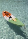 Colorful plastic canoe on water sandy beach. Coast of andaman sea.