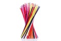 Colorful plastic cocktail straws, many plastic drinking pipes, plastic tubes for beverages on white background isolated close up Royalty Free Stock Photo