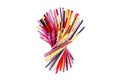 Colorful plastic cocktail straws, many plastic drinking pipes, plastic tubes for beverages on white background isolated close up Royalty Free Stock Photo