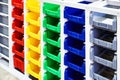 Colorful plastic containers in the store Royalty Free Stock Photo