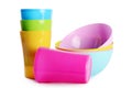 Colorful plastic cups and plates Royalty Free Stock Photo