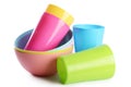 Colorful plastic cups and plates Royalty Free Stock Photo