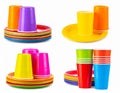Colorful Plastic Cups and Plates Stacked for Party Royalty Free Stock Photo