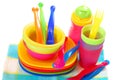 Colorful plastic dishes Royalty Free Stock Photo