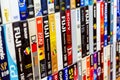 Colorful plastic and paper cases with VHS videotapes Royalty Free Stock Photo
