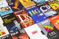 Colorful plastic and paper cases with VHS videotapes Royalty Free Stock Photo