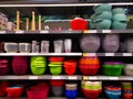 Colorful plastic pots for the kitchen at Selgros