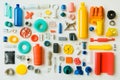 Colorful Plastic Recycling Composition Flat Lay of Assorted Plastic Objects Royalty Free Stock Photo