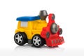 Colorful plastic toy train isolated on white background Royalty Free Stock Photo