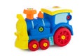 Colorful plastic toy train isolated on white background Royalty Free Stock Photo