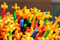 Colorful plastic tubes and joints of children construction set