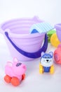 Colorful plastic and wooden toys in baby room Royalty Free Stock Photo