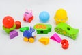 Colorful plastic and wooden toys in baby room Royalty Free Stock Photo