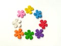 Colorful plasticine clay, flowers shape dough, arrange circle