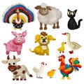 Colorful plasticine 3D farm animals pets icons set isolated on white background