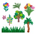 Colorful plasticine 3D trees, icons set isolated on white background Royalty Free Stock Photo