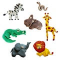 Colorful plasticine 3D wild African  animals  icons set isolated on white background Royalty Free Stock Photo