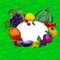 Colorful plasticine handmade 3D fruit  and vegetables frame with text place Royalty Free Stock Photo