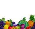 Colorful plasticine handmade 3D fruit and vegetables SEAMLESS BORDER with text place