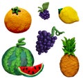 Colorful plasticine handmade 3D fruit and vehetables icons set isolated on white background