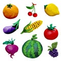 Colorful plasticine handmade 3D fruit and vehetables icons set isolated on white background Royalty Free Stock Photo