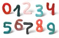 Colorful plasticine numbers set isolated on a white background. Hand made modeling clay. Royalty Free Stock Photo