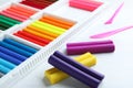 Colorful plasticine and tools on white table Royalty Free Stock Photo