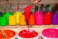 Colorful plastisol ink in transparent bottles