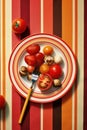 Colorful plate of fresh vegetables including tomatoes, mushrooms, and bell peppers Royalty Free Stock Photo